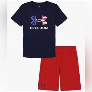 Under Armour Kids 2 piece Short Set - Navy and Red Navy Freedom Size 4 NIB, NWT